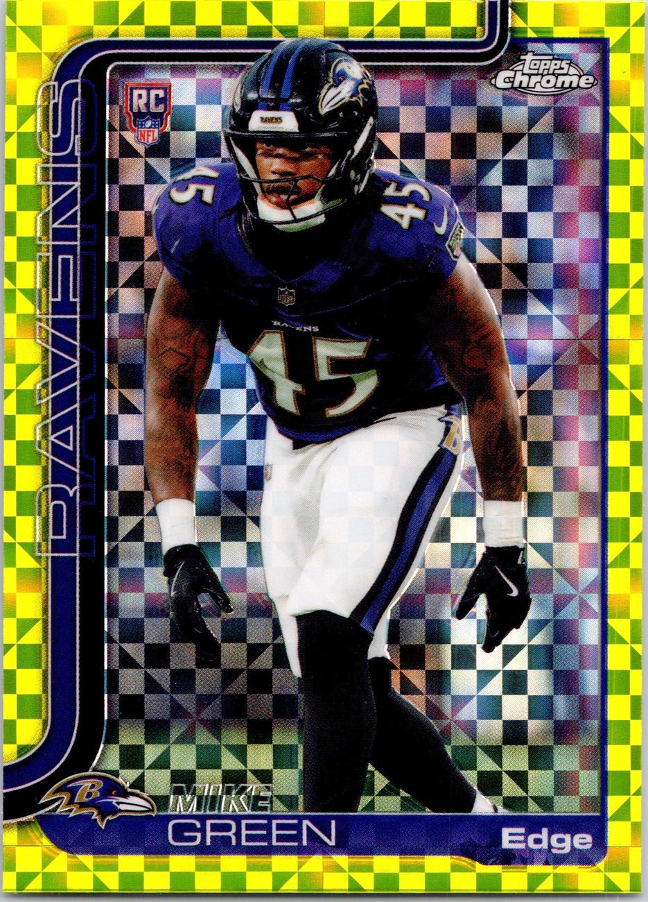 Mike Green 2025 Topps Chrome #376 Yellow X-Fractor Ravens EDGE