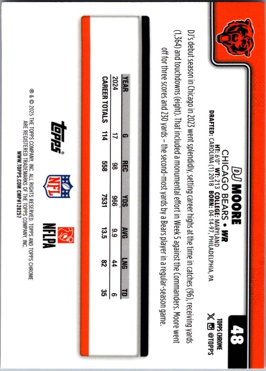 DJ Moore 2025 Topps Chrome #48 X-Fractor Bears WR