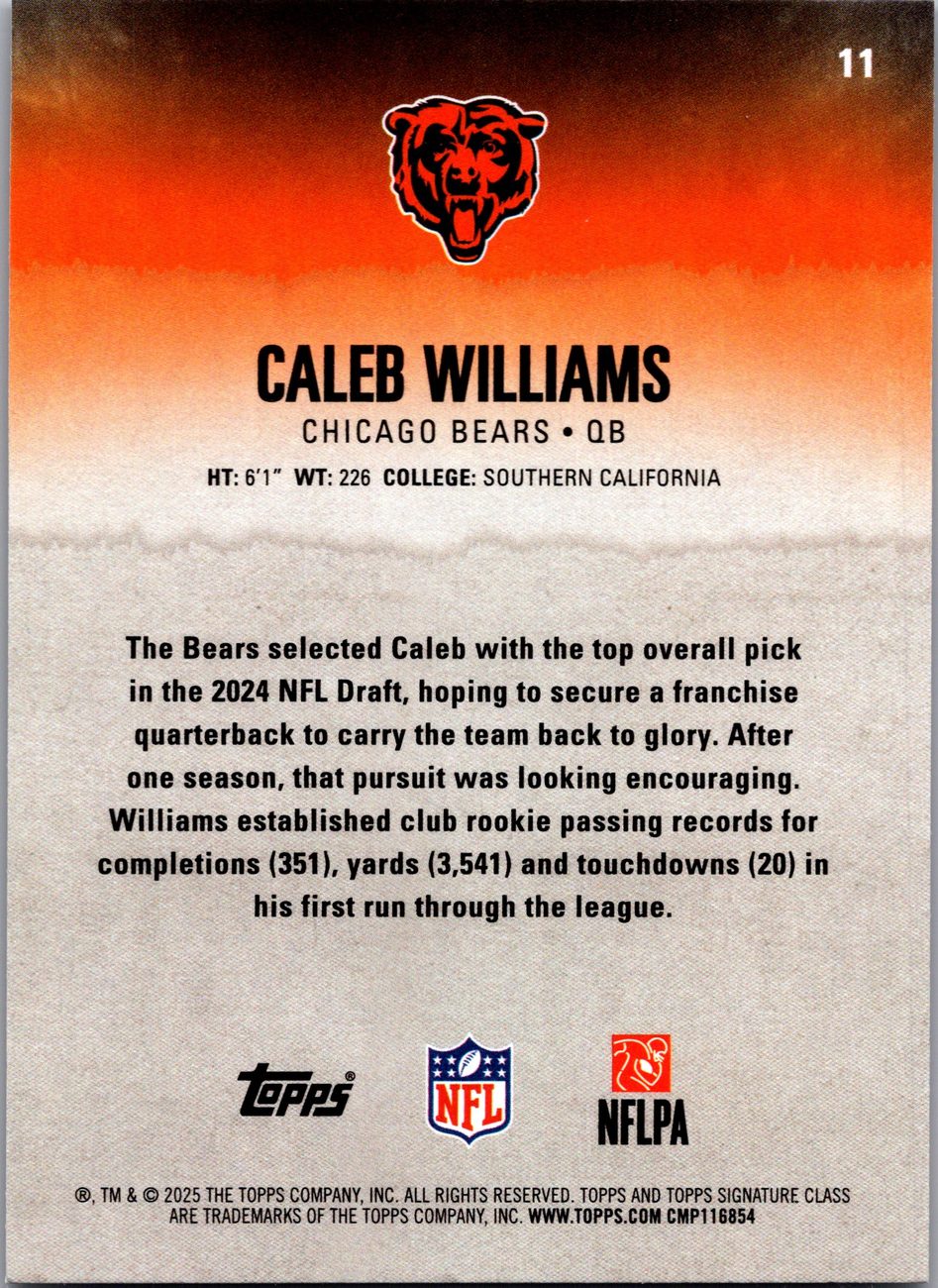 Caleb Williams 2025 Topps Signature Class #11 RC Bears QB