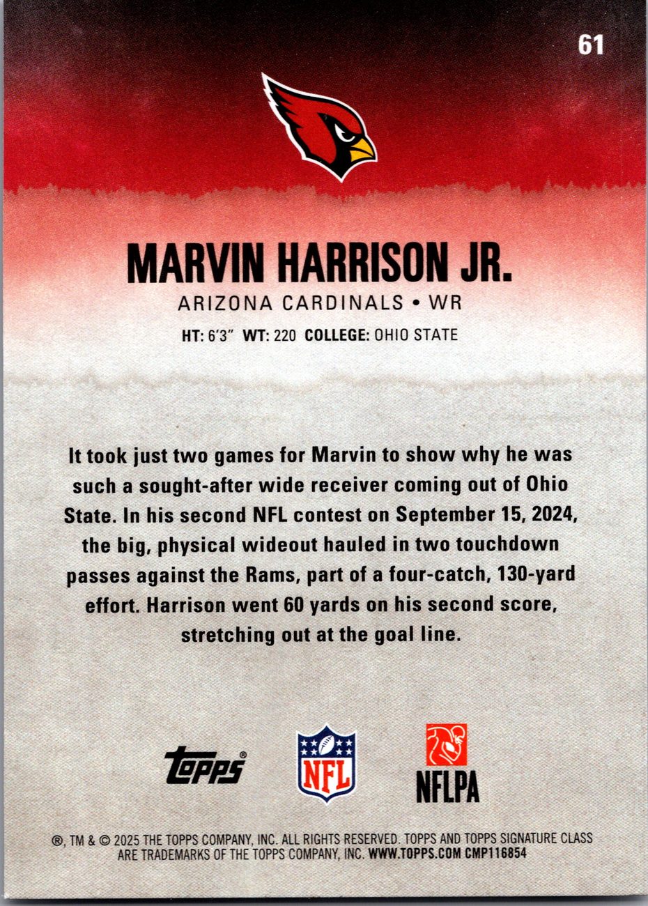 Marvin Harrison Jr. 2025 Topps Signature Class #61 Cardinals WR
