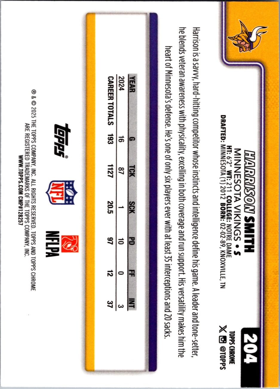 Harrison Smith 2025 Topps Chrome #204 Vikings S