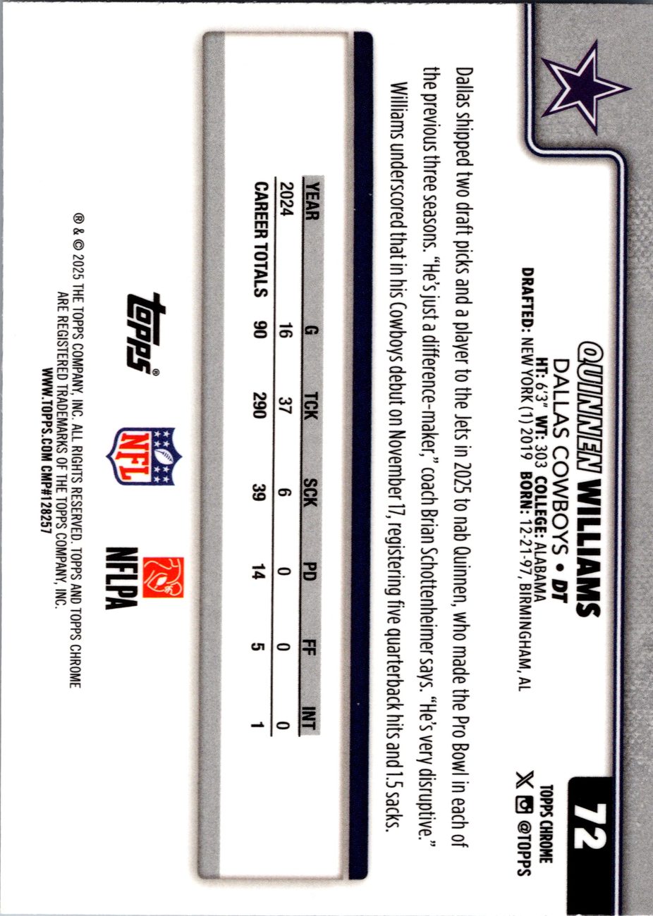 Quinnen Williams 2025 Topps Chrome #72 Cowboys DT