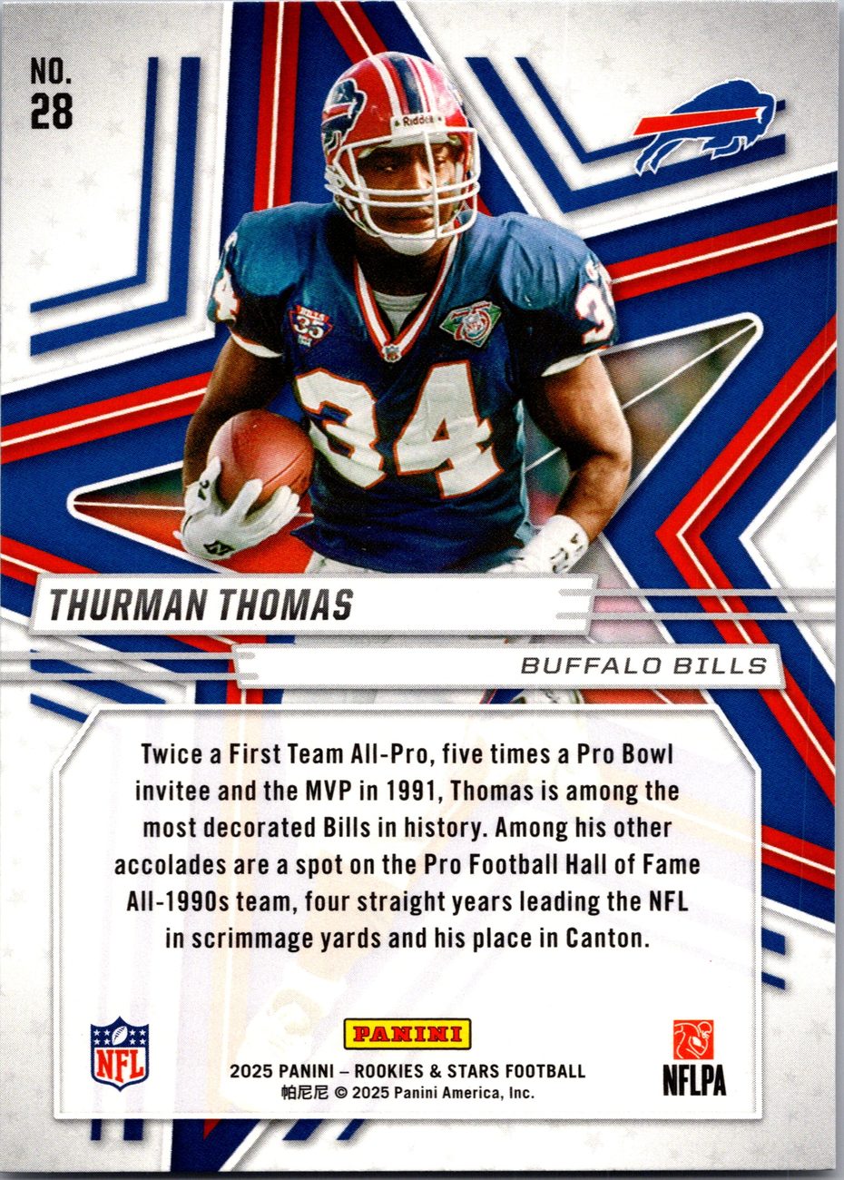 Thurman Thomas 2025 Panini Rookies &amp; Stars #28 HOF Bills RB