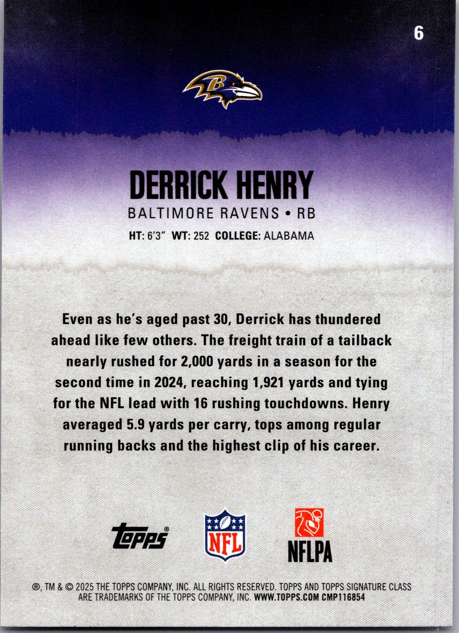 Derrick Henry 2025 Topps Signature Class #6 Ravens RB