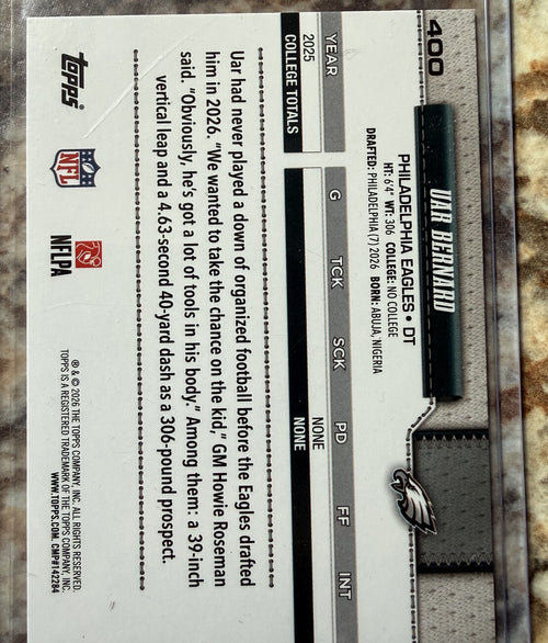 2026 Topps Flagship Football #400 Uar Bernard RC