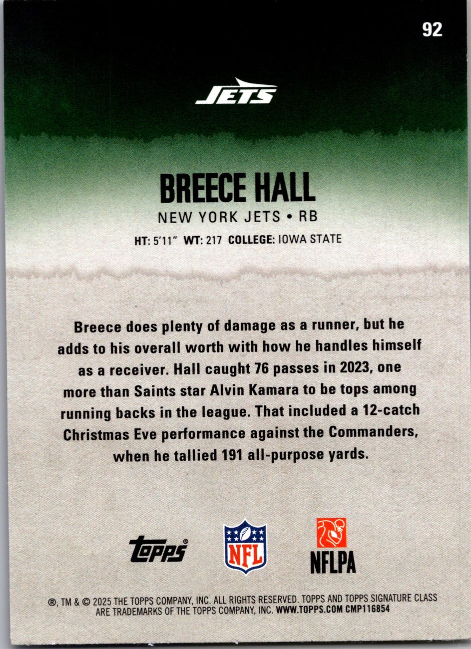 Breece Hall 2025 Topps Signature Class #92 Jets RB