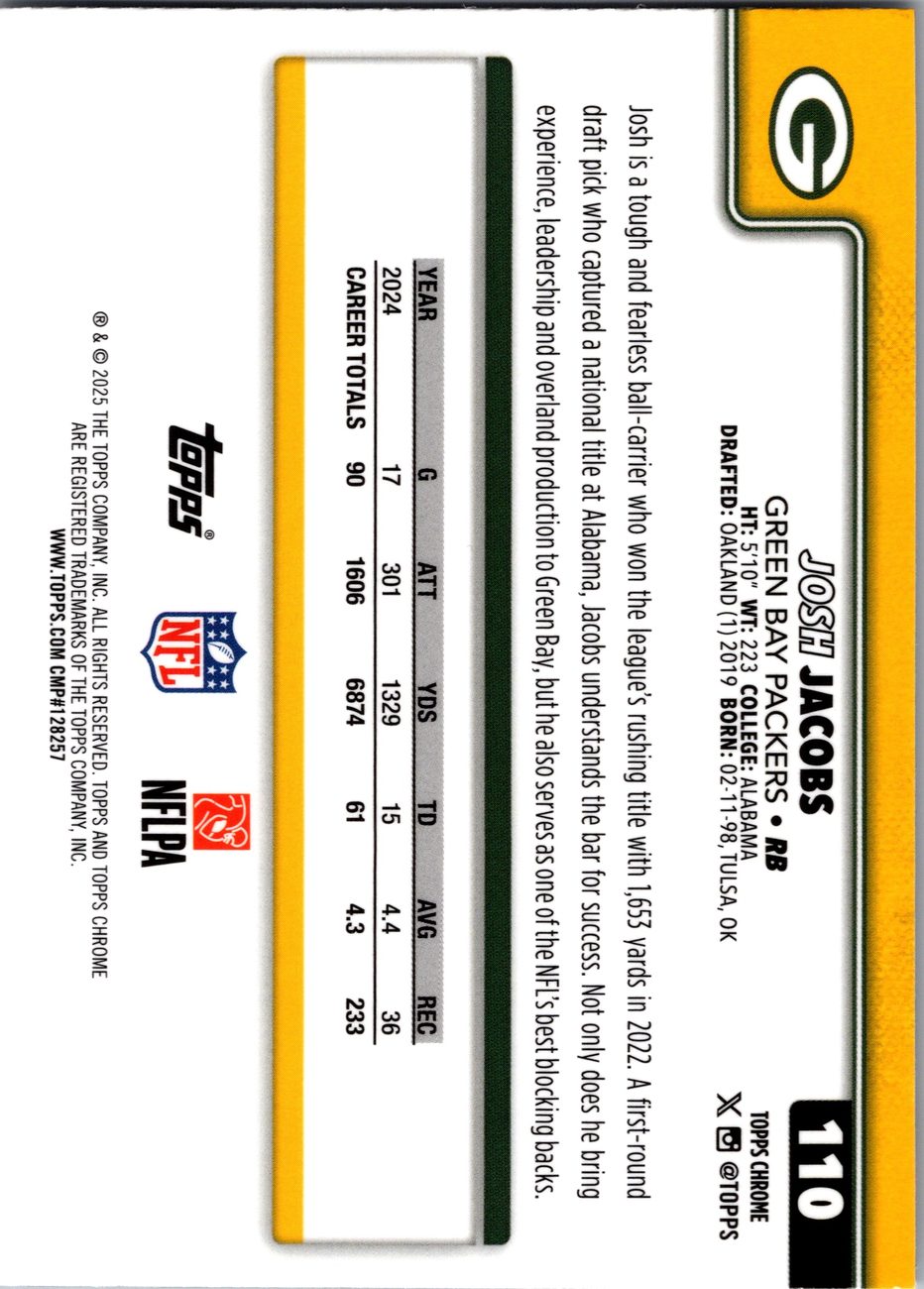 Josh Jacobs 2025 Topps Chrome #110 X-Fractor Packers RB