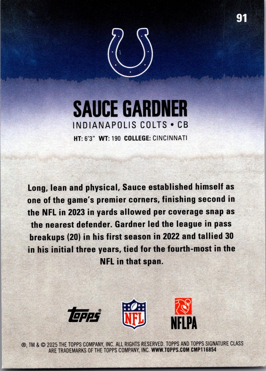 Sauce Gardner 2025 Topps Signature Class #91 Colts CB