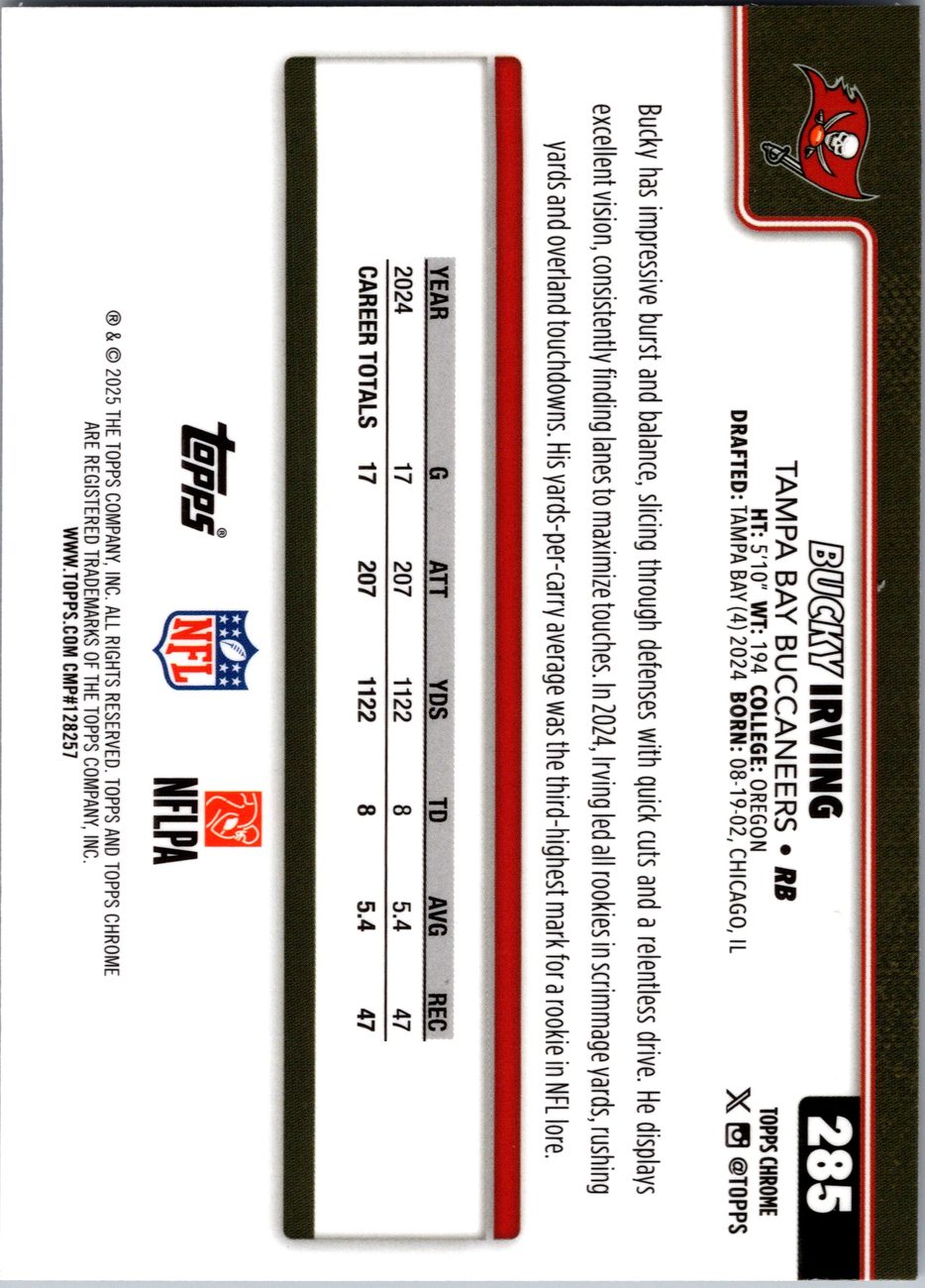 Bucky Irving 2025 Topps Chrome #285 Buccaneers RB