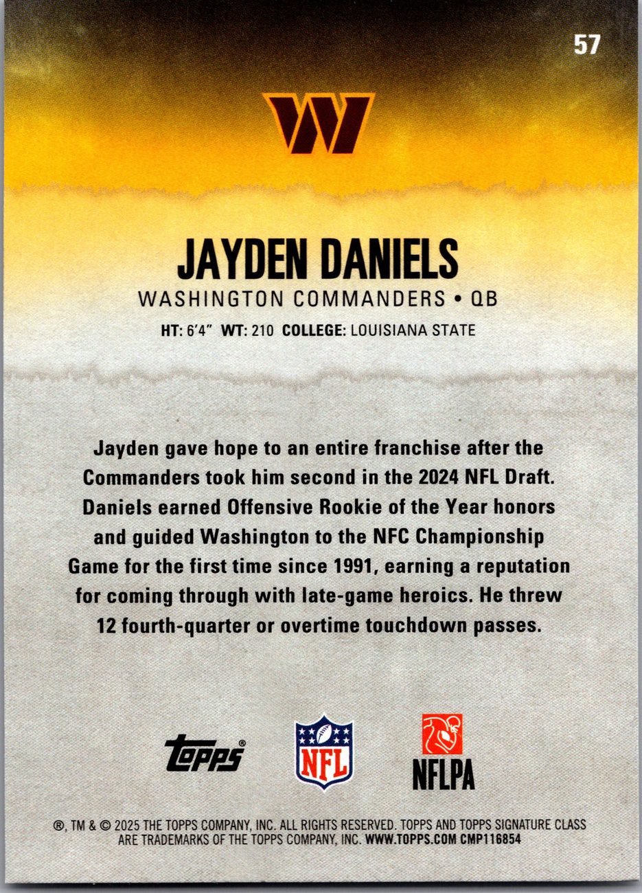 Jayden Daniels 2025 Topps Signature Class #57 Commanders QB
