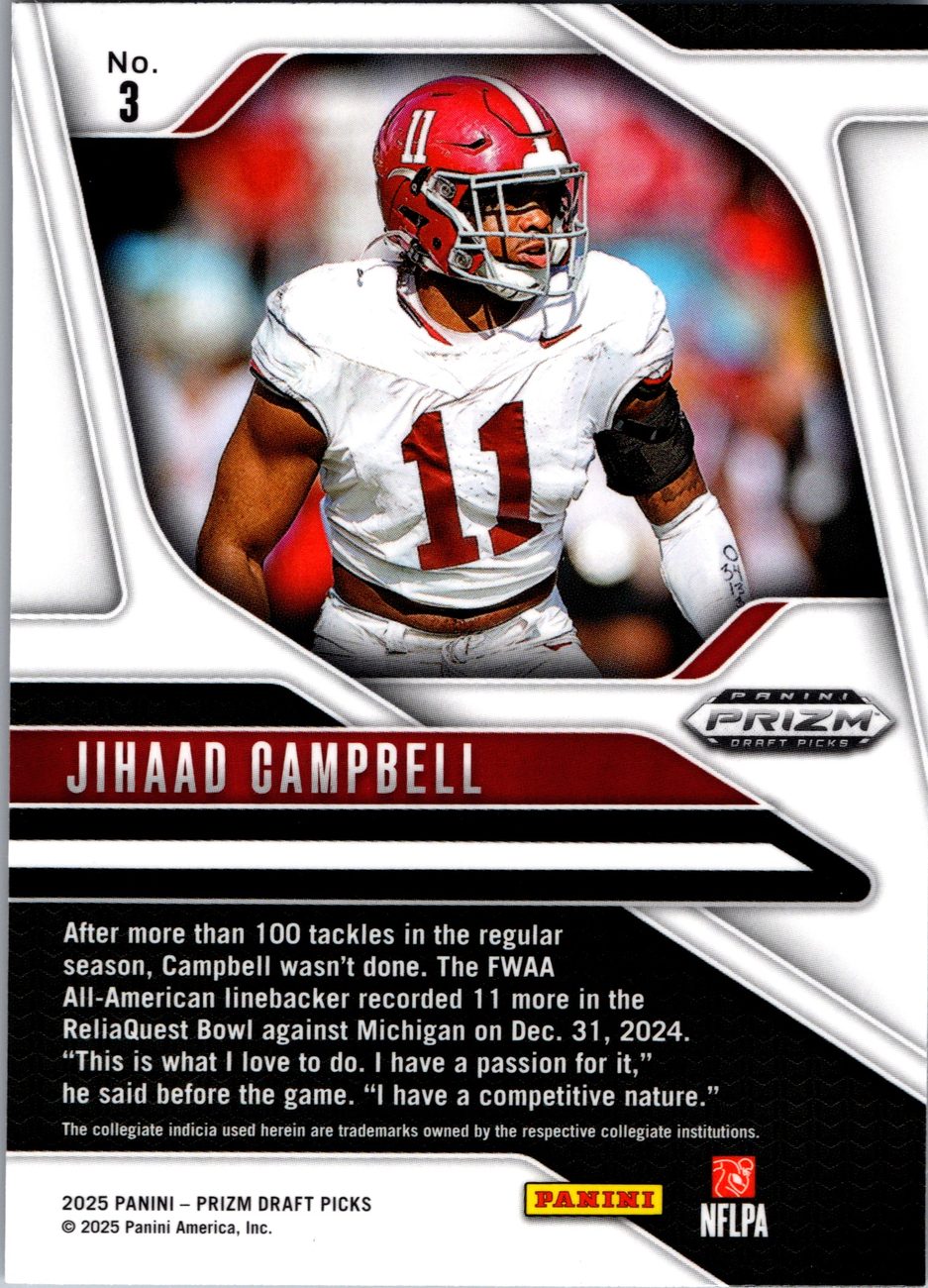 Jihaad Campbell 2025 Panini Prizm Draft Picks #3 Eagles LB